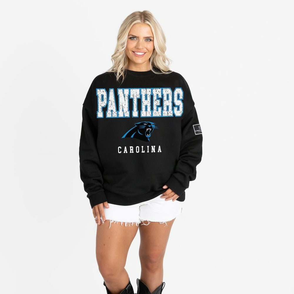 Carolina Panthers Gameday Couture Women's Oversized Level Up Black Label Premium Fleece Sweatshirt - Black Sweatshirts