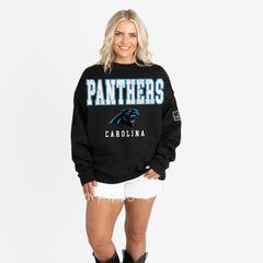 Carolina Panthers Gameday Couture Women's Oversized Level Up Black Label Premium Fleece Sweatshirt - Black Sweatshirts