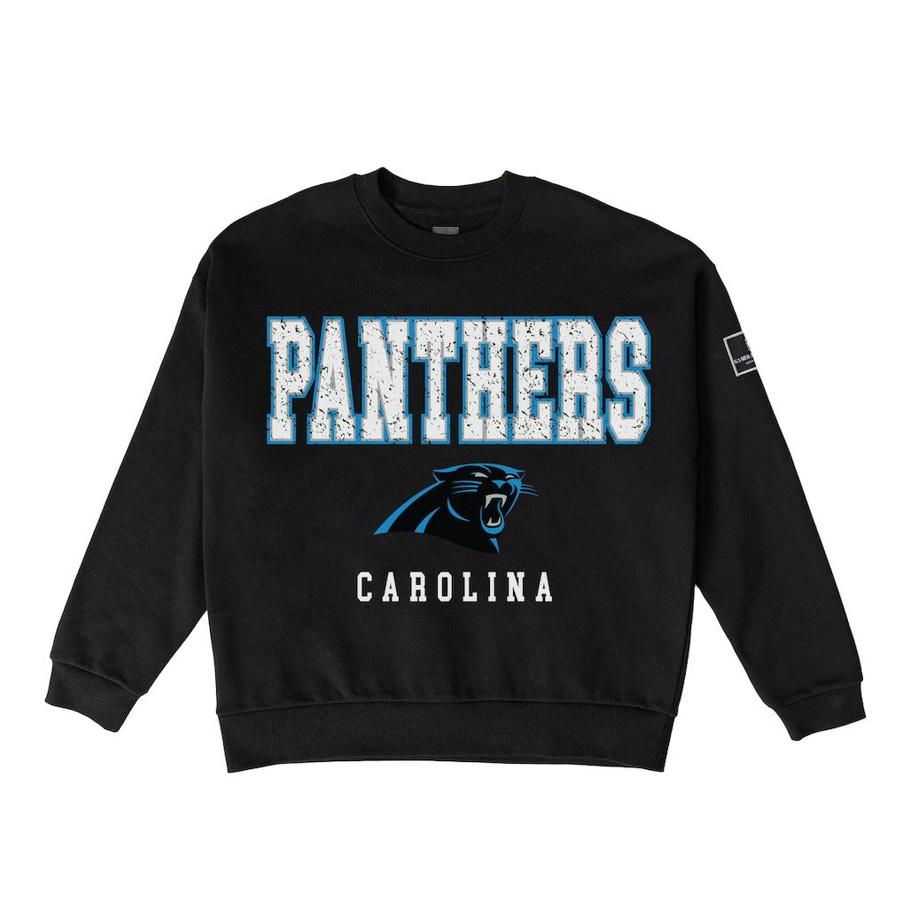 Carolina Panthers Gameday Couture Women's Oversized Level Up Black Label Premium Fleece Sweatshirt - Black Sweatshirts