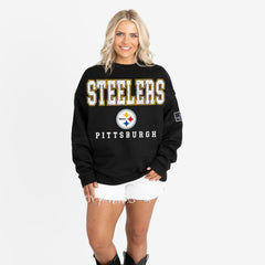 Pittsburgh Steelers Gameday Couture Women's Oversized Level Up Black Label Premium Fleece Sweatshirt - Black Sweatshirts