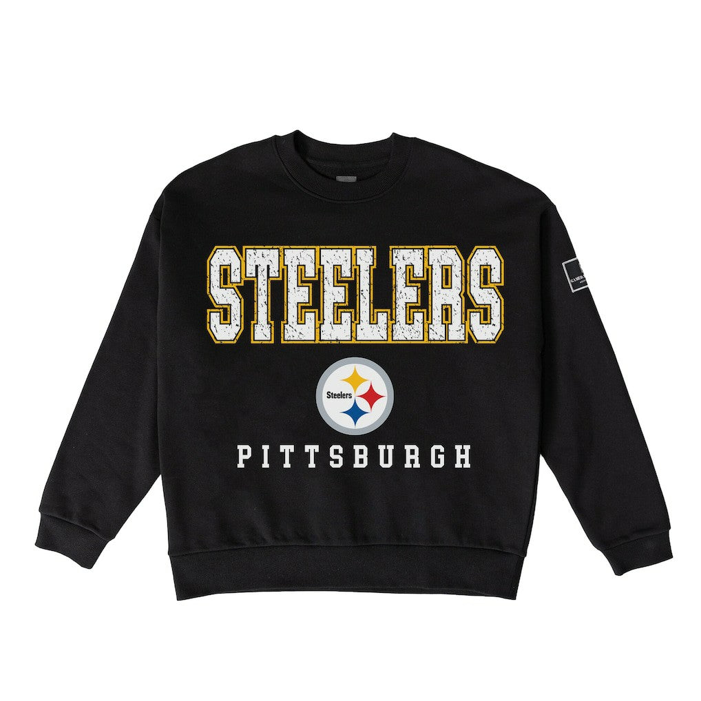 Pittsburgh Steelers Gameday Couture Women's Oversized Level Up Black Label Premium Fleece Sweatshirt - Black Sweatshirts