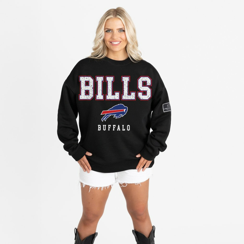 Buffalo Bills Gameday Couture Women's Oversized Level Up Black Label Premium Fleece Sweatshirt - Black Sweatshirts