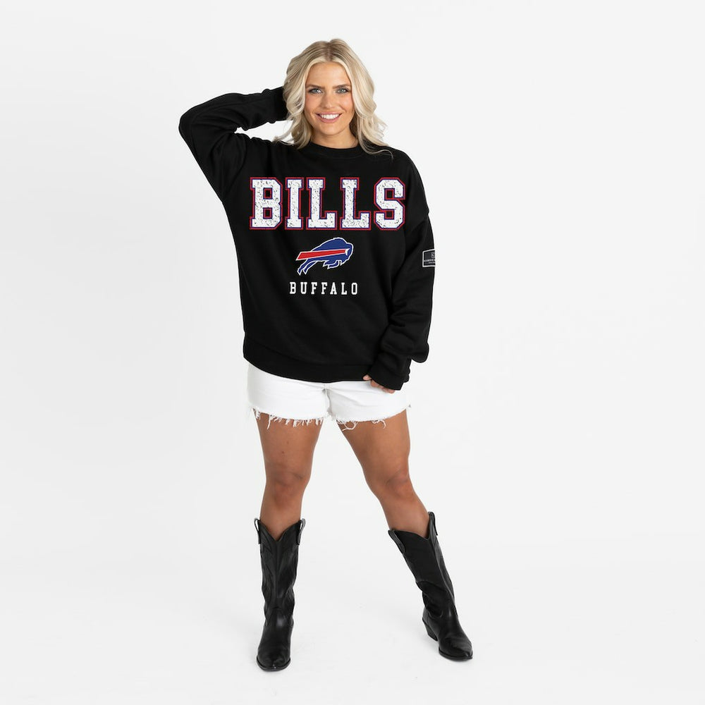 Buffalo Bills Gameday Couture Women's Oversized Level Up Black Label Premium Fleece Sweatshirt - Black Sweatshirts