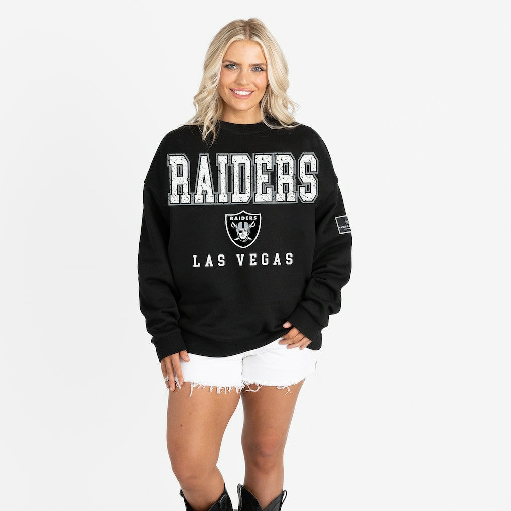 Las Vegas Raiders Gameday Couture Women's Oversized Level Up Black Label Premium Fleece Sweatshirt - Black Sweatshirts