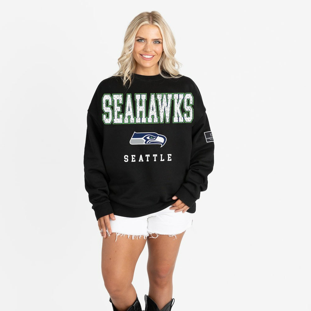 Seattle Seahawks Gameday Couture Women's Oversized Level Up Black Label Premium Fleece Sweatshirt - Black Sweatshirts
