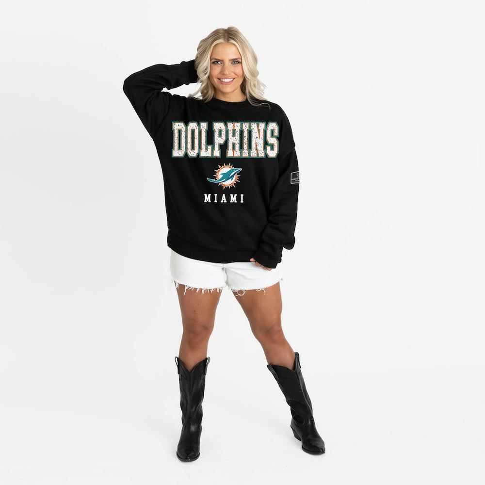 Miami Dolphins Gameday Couture Women's Oversized Level Up Black Label Premium Fleece Sweatshirt - Black Sweatshirts