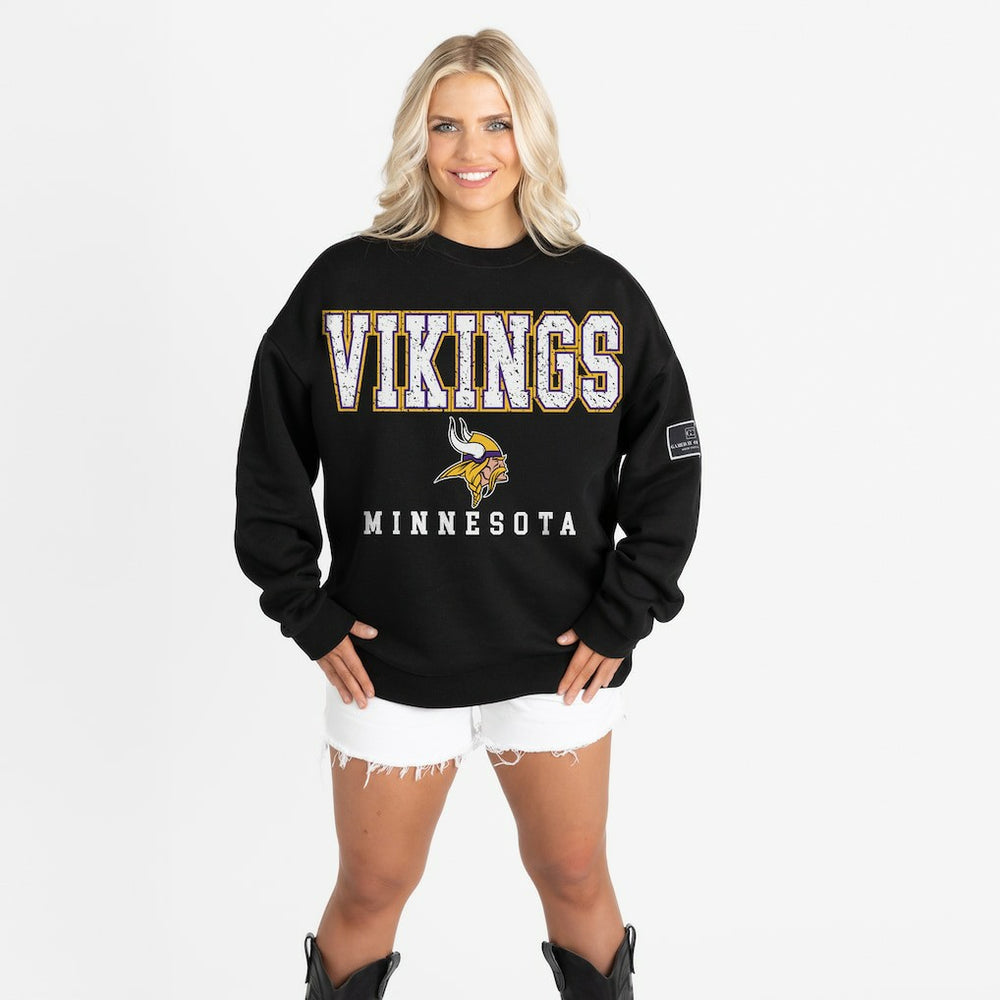 Minnesota Vikings Gameday Couture Women's Oversized Level Up Black Label Premium Fleece Sweatshirt - Black Sweatshirts