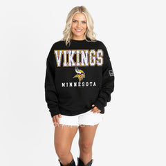 Minnesota Vikings Gameday Couture Women's Oversized Level Up Black Label Premium Fleece Sweatshirt - Black Sweatshirts
