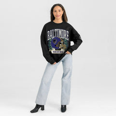 Baltimore Ravens Gameday Couture Women's Oversized Victory Lane Black Label Premium Fleece Sweatshirt - Black Sweatshirts