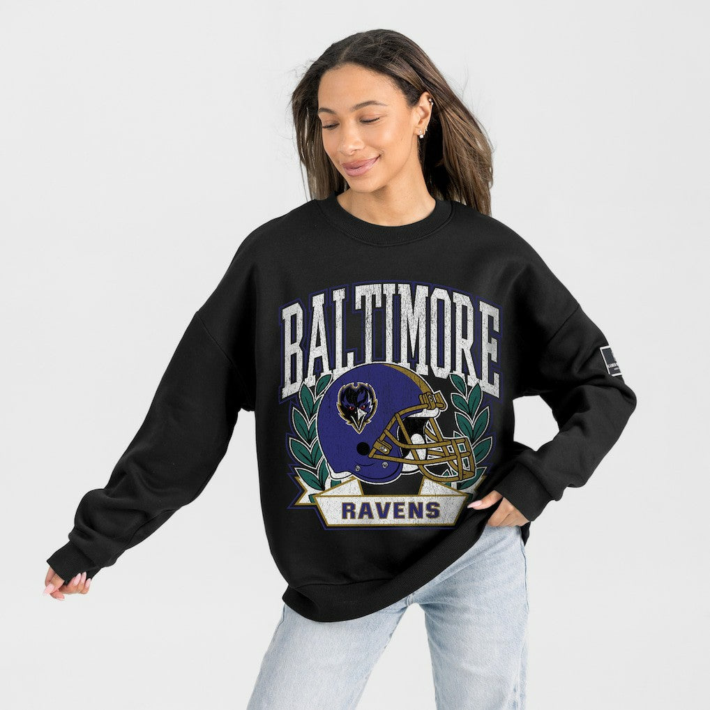 Baltimore Ravens Gameday Couture Women's Oversized Victory Lane Black Label Premium Fleece Sweatshirt - Black Sweatshirts