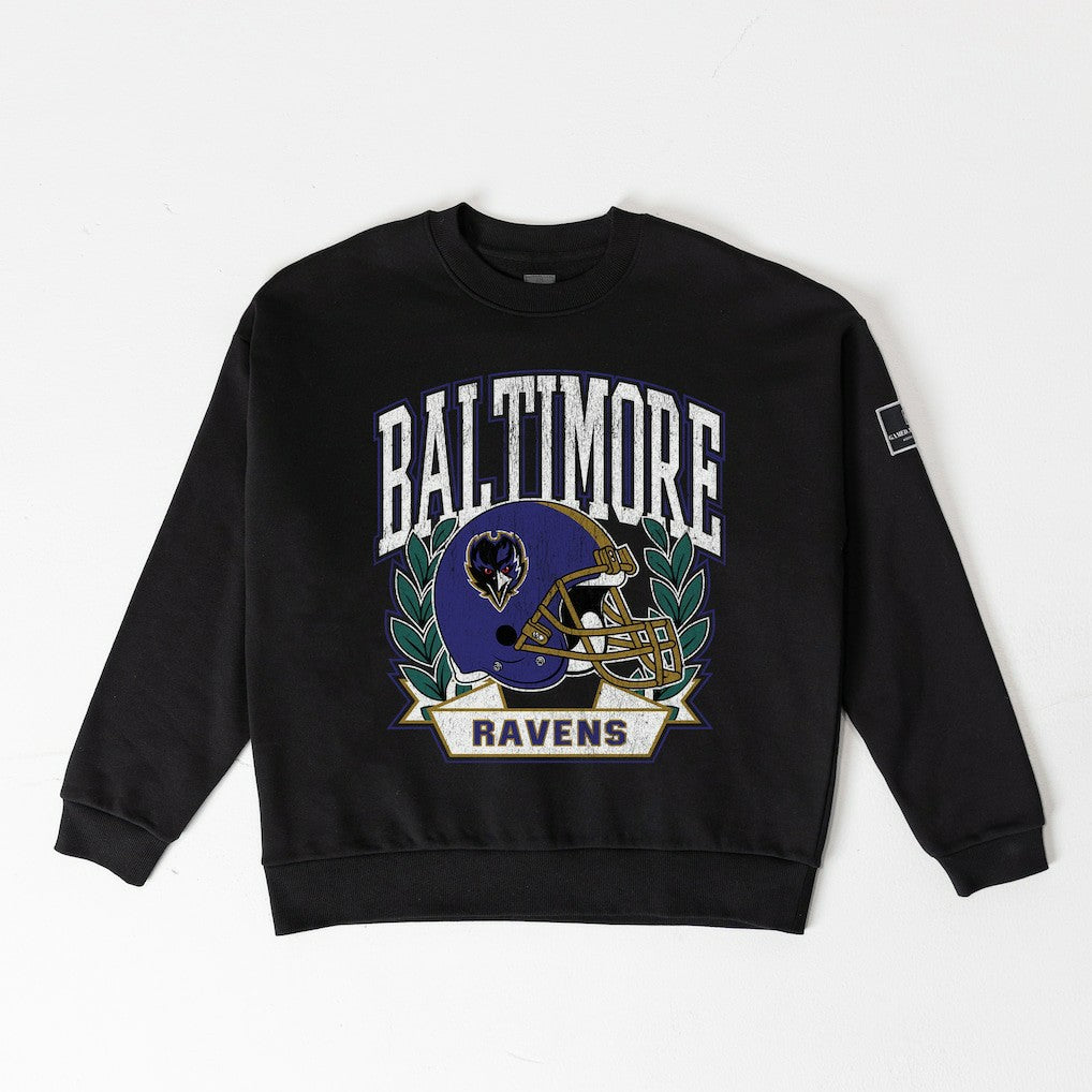 Baltimore Ravens Gameday Couture Women's Oversized Victory Lane Black Label Premium Fleece Sweatshirt - Black Sweatshirts