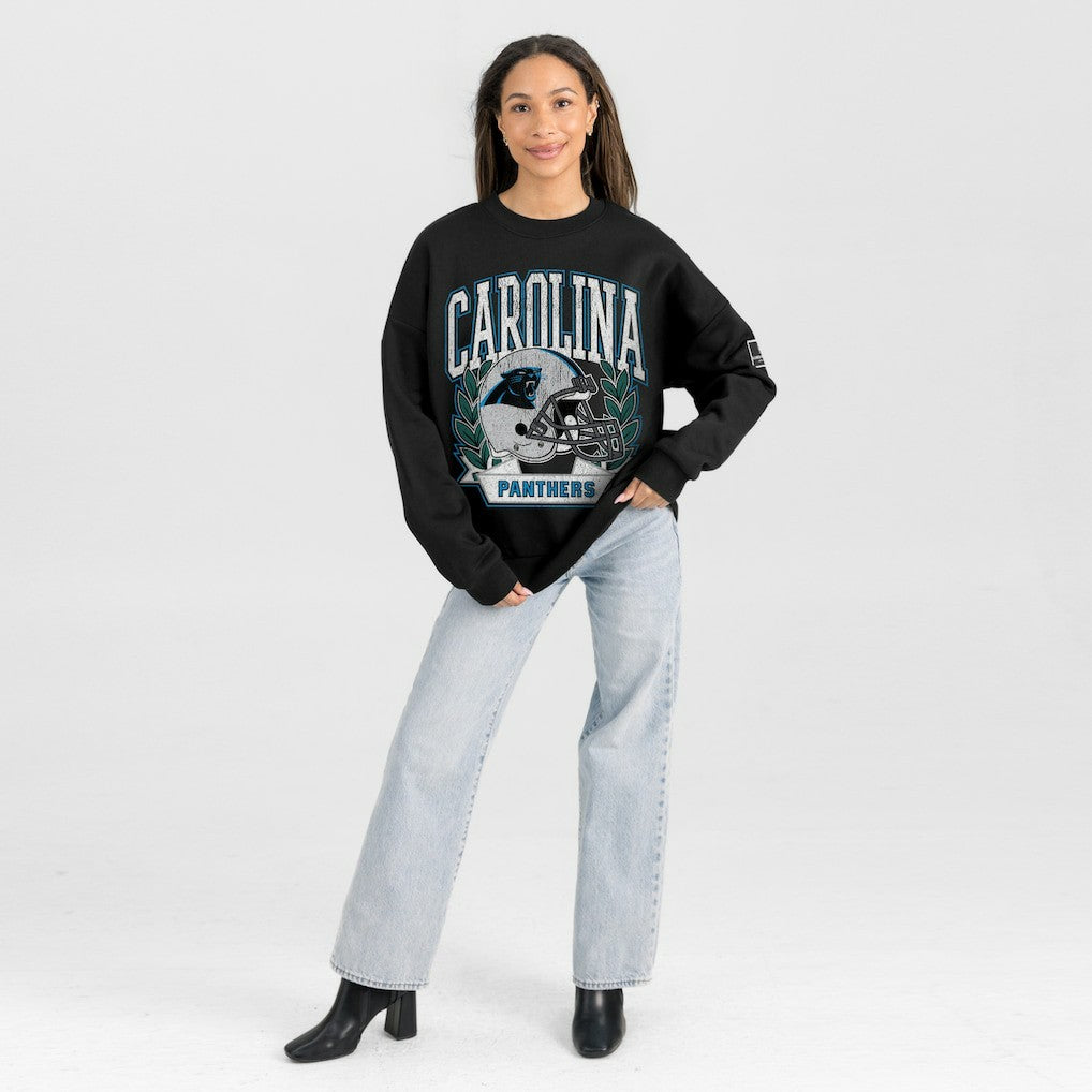 Carolina Panthers Gameday Couture Women's Oversized Victory Lane Black Label Premium Fleece Sweatshirt - Black Sweatshirts