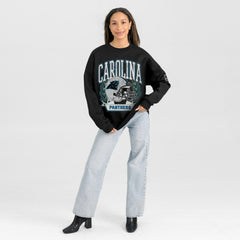 Carolina Panthers Gameday Couture Women's Oversized Victory Lane Black Label Premium Fleece Sweatshirt - Black Sweatshirts