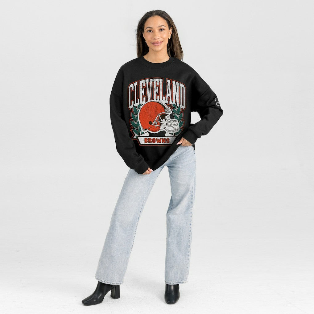Cleveland Browns Gameday Couture Women's Oversized Victory Lane Black Label Premium Fleece Sweatshirt - Black Sweatshirts
