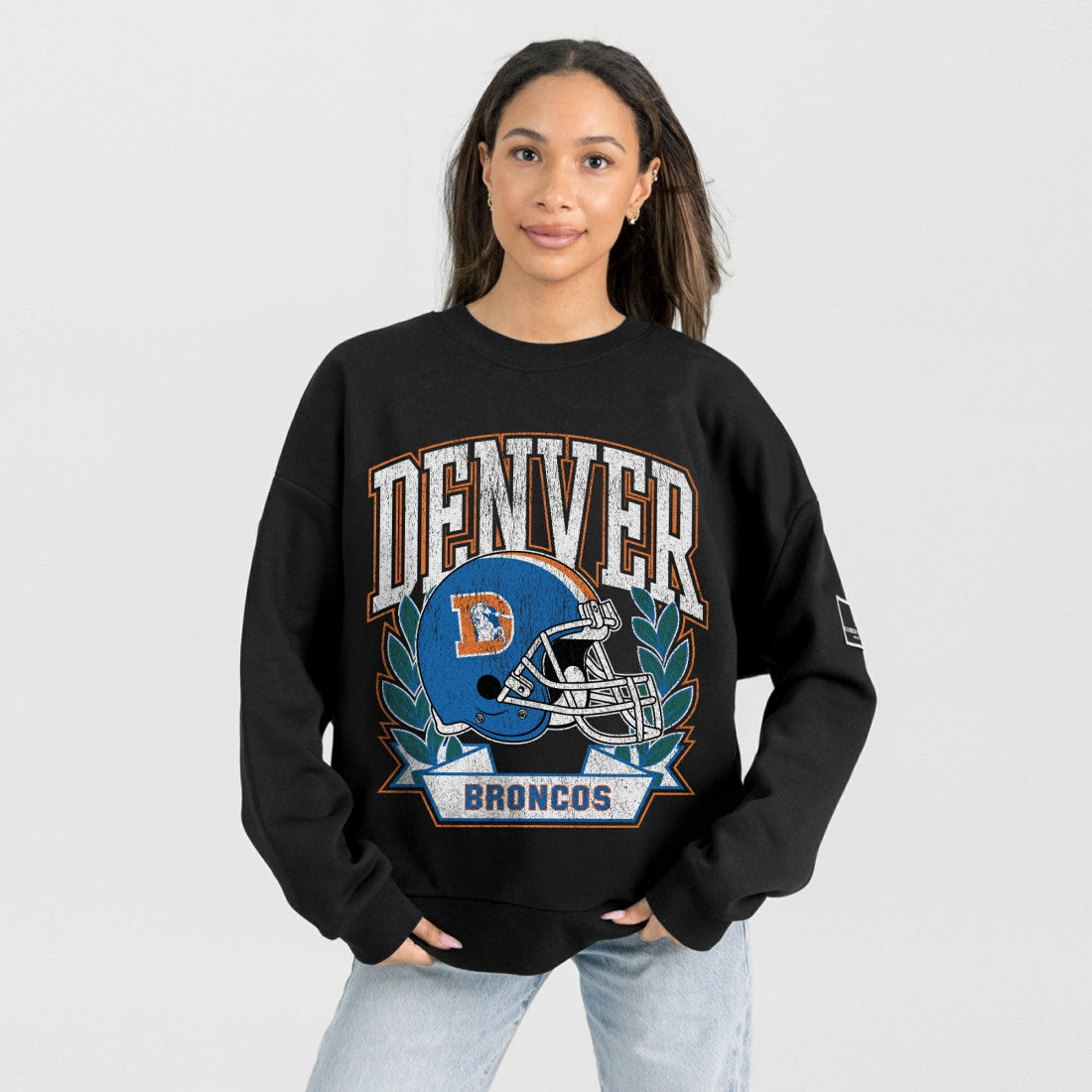 Denver Broncos Gameday Couture Women's Oversized Victory Lane Black Label Premium Fleece Sweatshirt - Black Sweatshirts
