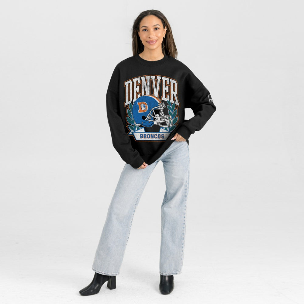 Denver Broncos Gameday Couture Women's Oversized Victory Lane Black Label Premium Fleece Sweatshirt - Black Sweatshirts