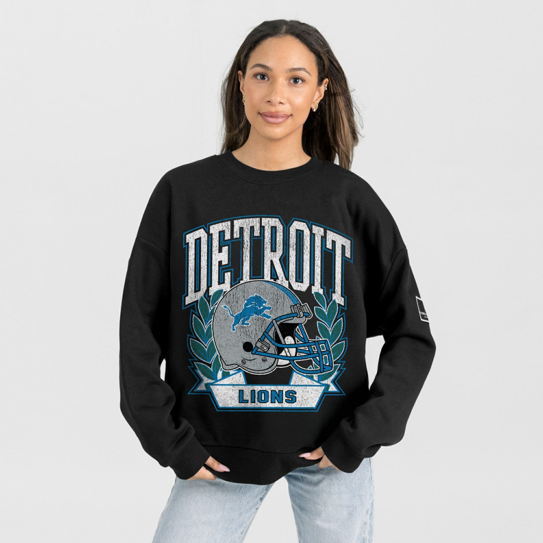 Detroit Lions Gameday Couture Women's Oversized Victory Lane Black Label Premium Fleece Sweatshirt - Black Sweatshirts