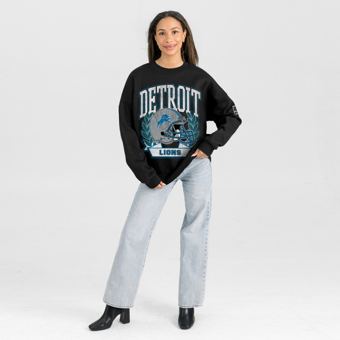 Detroit Lions Gameday Couture Women's Oversized Victory Lane Black Label Premium Fleece Sweatshirt - Black Sweatshirts