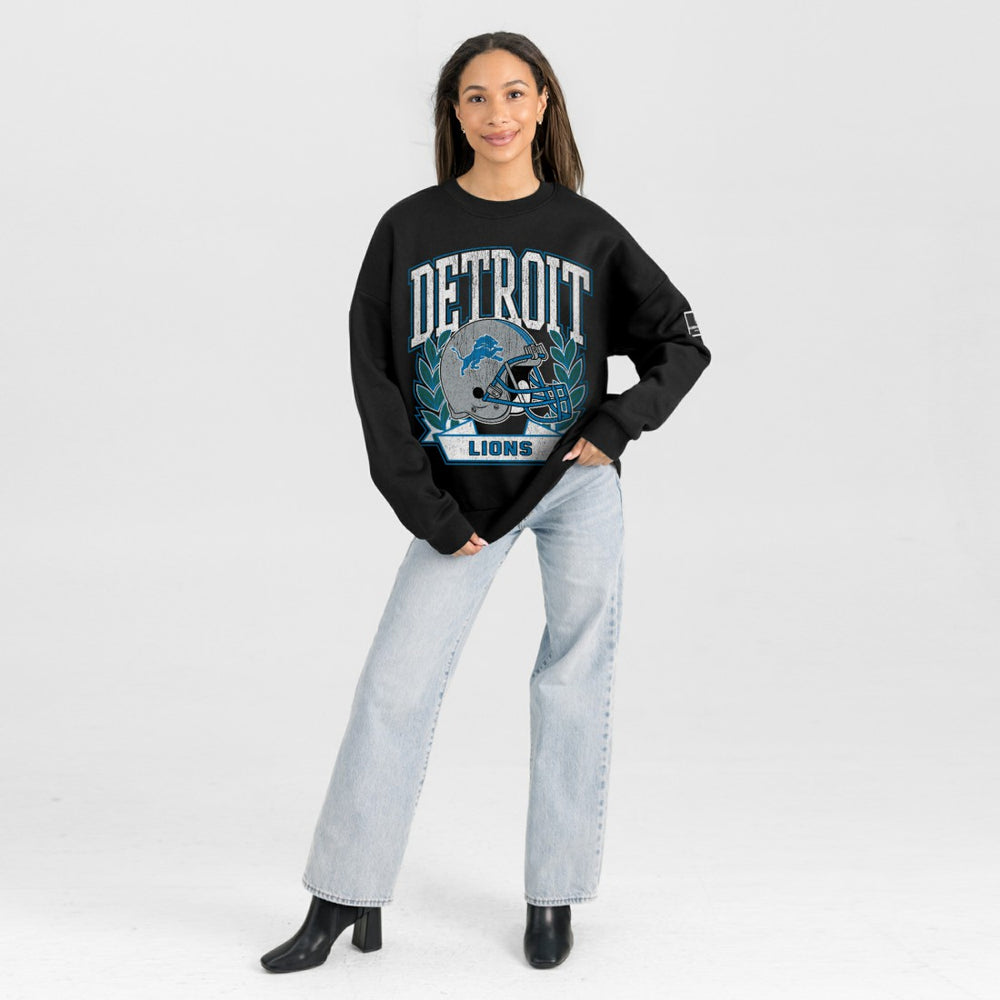 Detroit Lions Gameday Couture Women's Oversized Victory Lane Black Label Premium Fleece Sweatshirt - Black Sweatshirts
