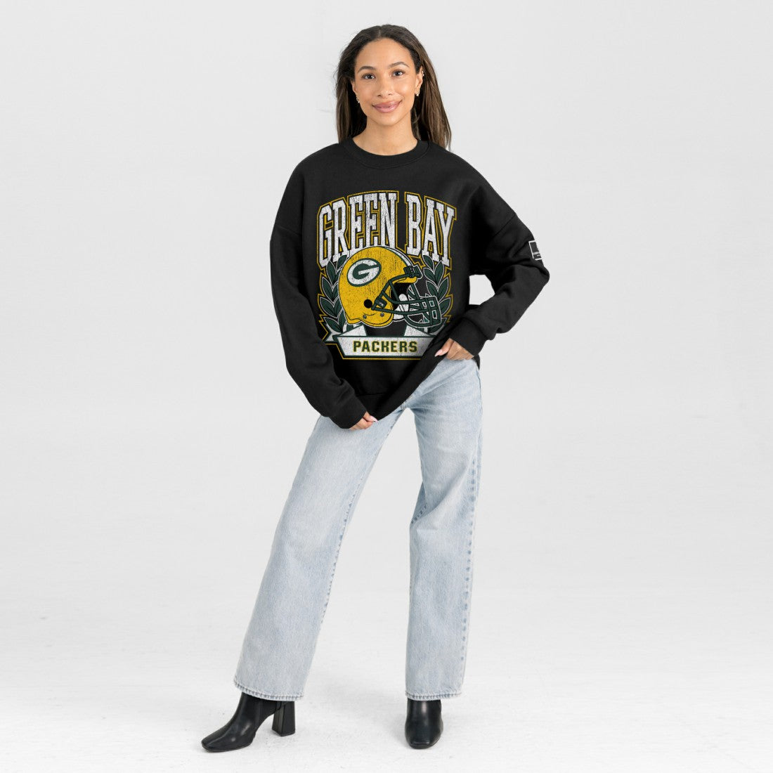 Green Bay Packers Gameday Couture Women's Oversized Victory Lane Black Label Premium Fleece Sweatshirt - Black Sweatshirts