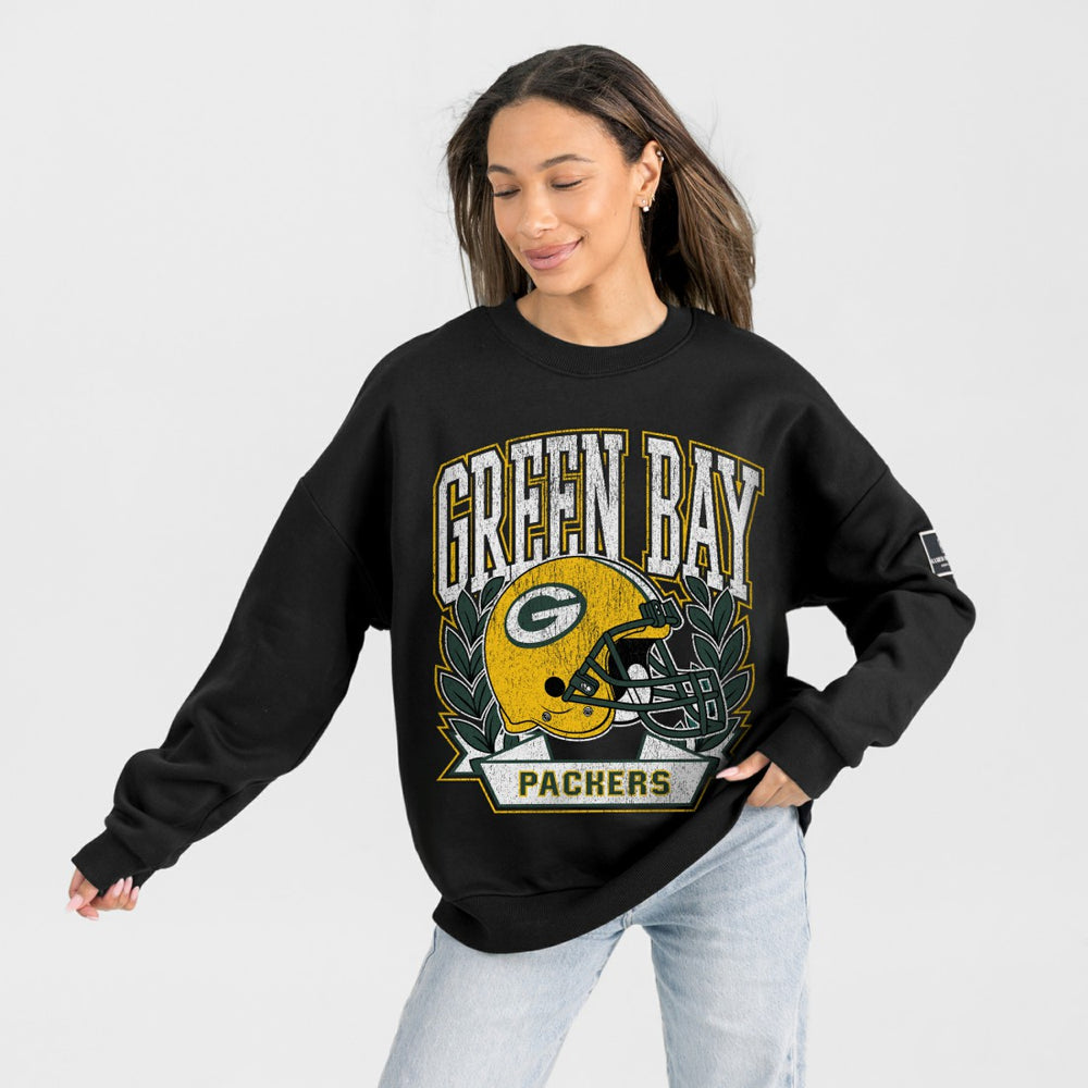 Green Bay Packers Gameday Couture Women's Oversized Victory Lane Black Label Premium Fleece Sweatshirt - Black Sweatshirts