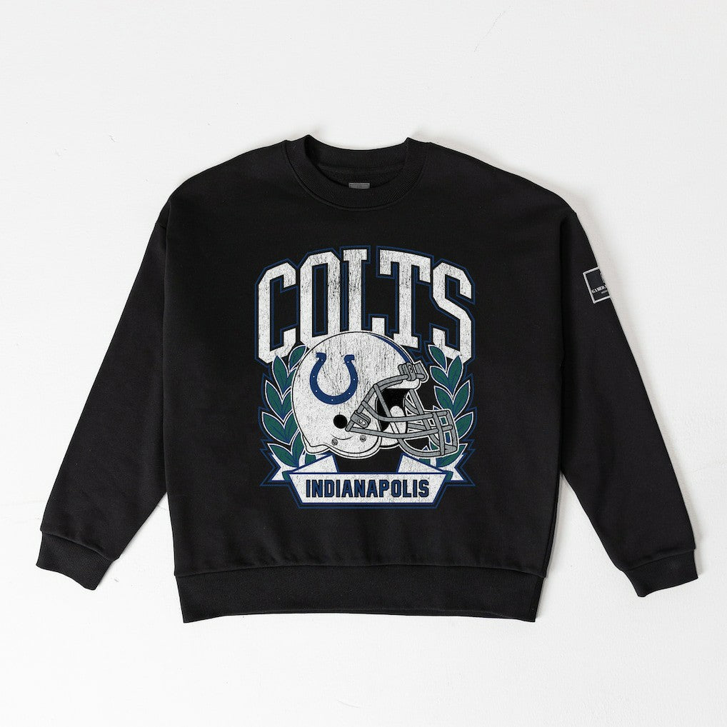Indianapolis Colts Gameday Couture Women's Oversized Victory Lane Black Label Premium Fleece Sweatshirt - Black Sweatshirts