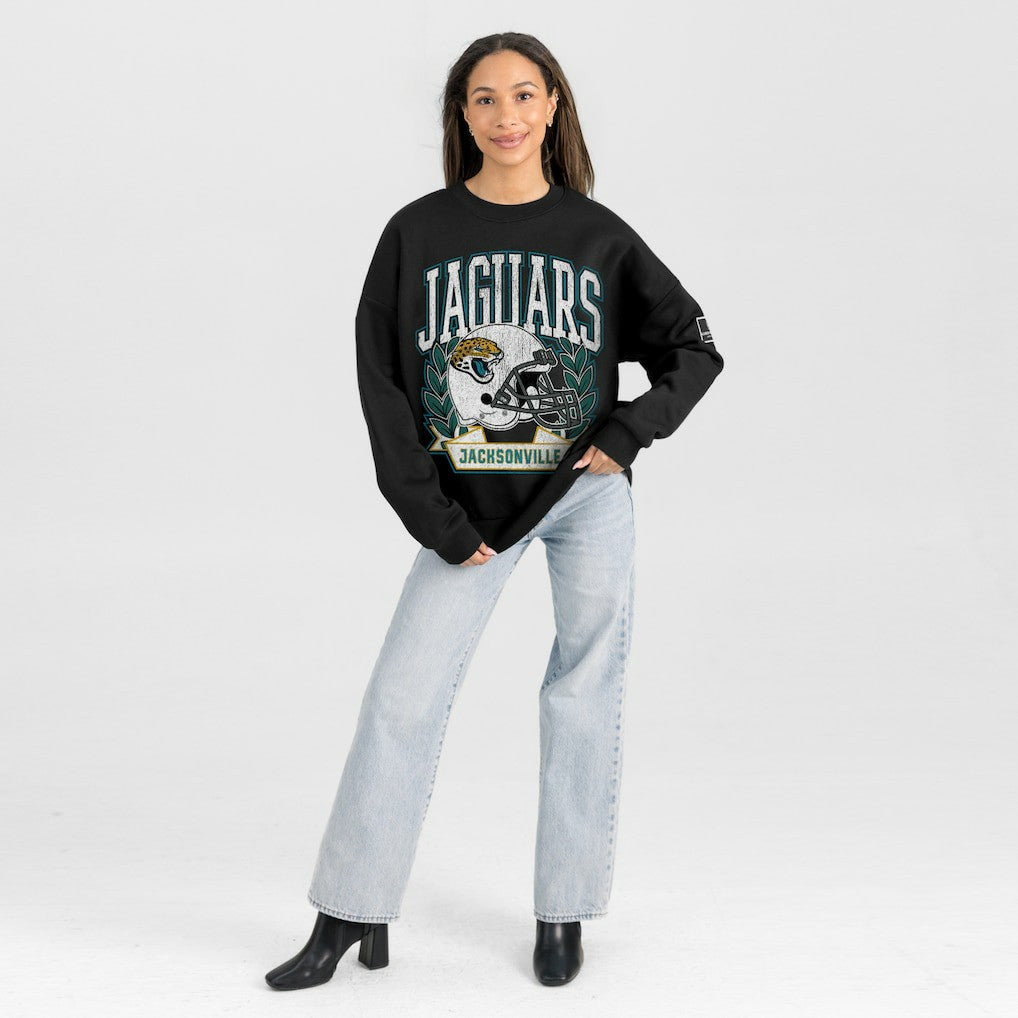 Jacksonville Jaguars Gameday Couture Women's Oversized Victory Lane Black Label Premium Fleece Sweatshirt - Black Sweatshirts