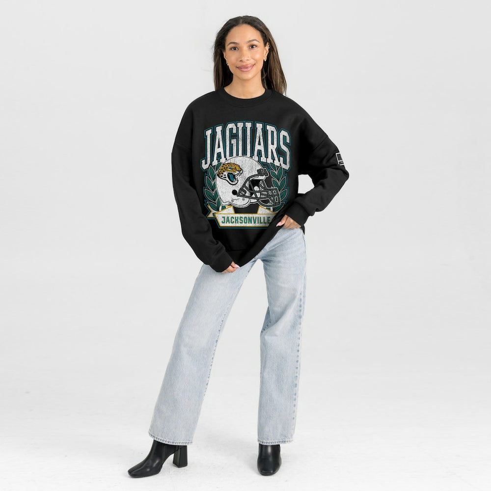 Jacksonville Jaguars Gameday Couture Women's Oversized Victory Lane Black Label Premium Fleece Sweatshirt - Black Sweatshirts