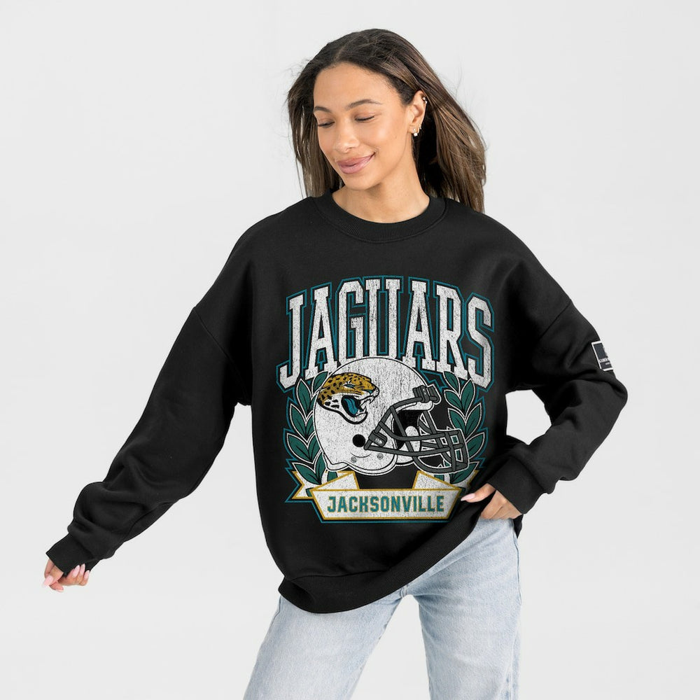 Jacksonville Jaguars Gameday Couture Women's Oversized Victory Lane Black Label Premium Fleece Sweatshirt - Black Sweatshirts