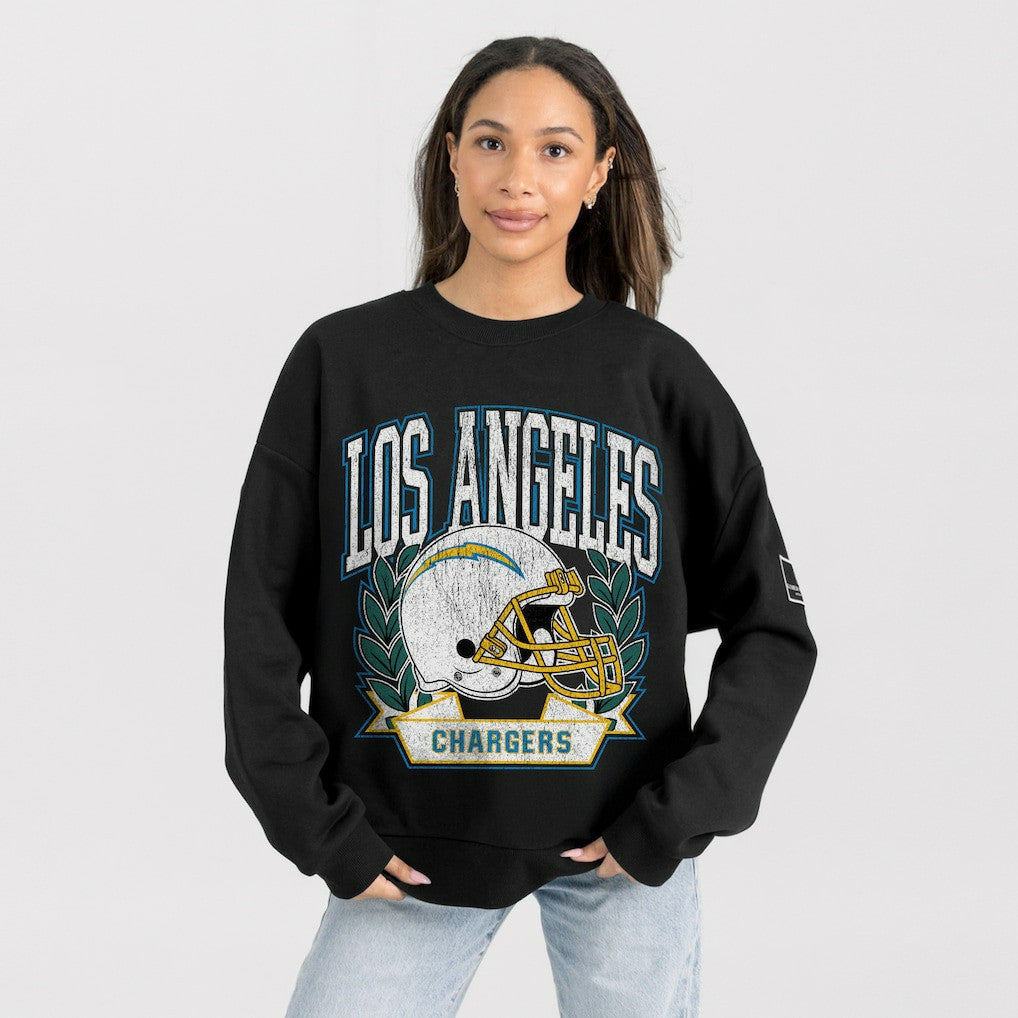 Los Angeles Chargers Gameday Couture Women's Oversized Victory Lane Black Label Premium Fleece Sweatshirt - Black Sweatshirts