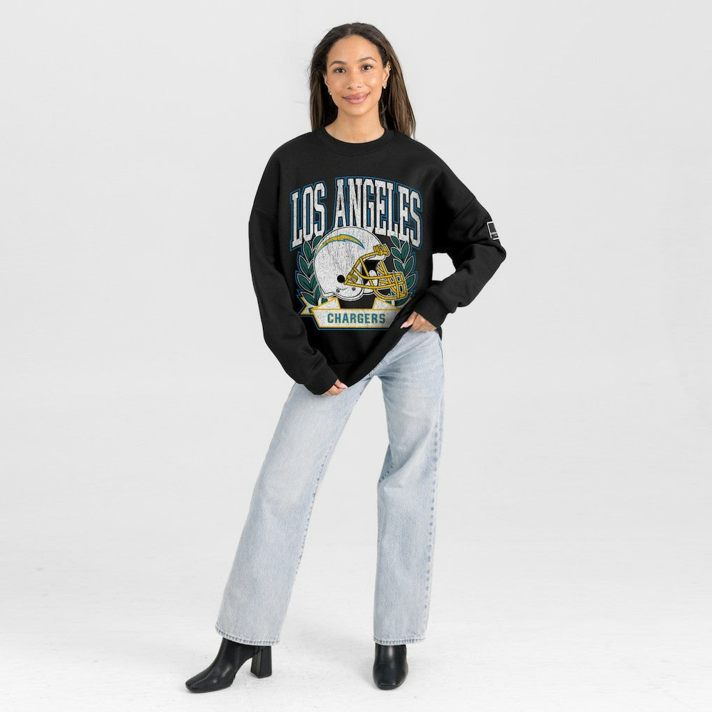 Los Angeles Chargers Gameday Couture Women's Oversized Victory Lane Black Label Premium Fleece Sweatshirt - Black Sweatshirts