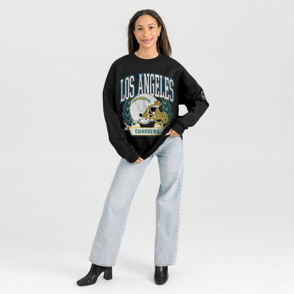 Los Angeles Chargers Gameday Couture Women's Oversized Victory Lane Black Label Premium Fleece Sweatshirt - Black Sweatshirts