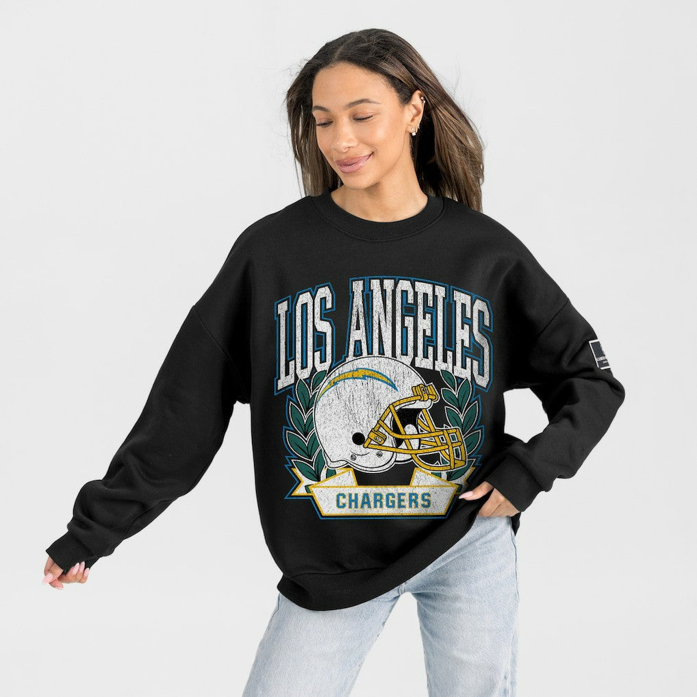 Los Angeles Chargers Gameday Couture Women's Oversized Victory Lane Black Label Premium Fleece Sweatshirt - Black Sweatshirts