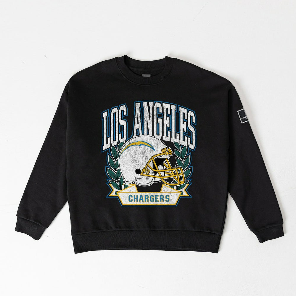 Los Angeles Chargers Gameday Couture Women's Oversized Victory Lane Black Label Premium Fleece Sweatshirt - Black Sweatshirts