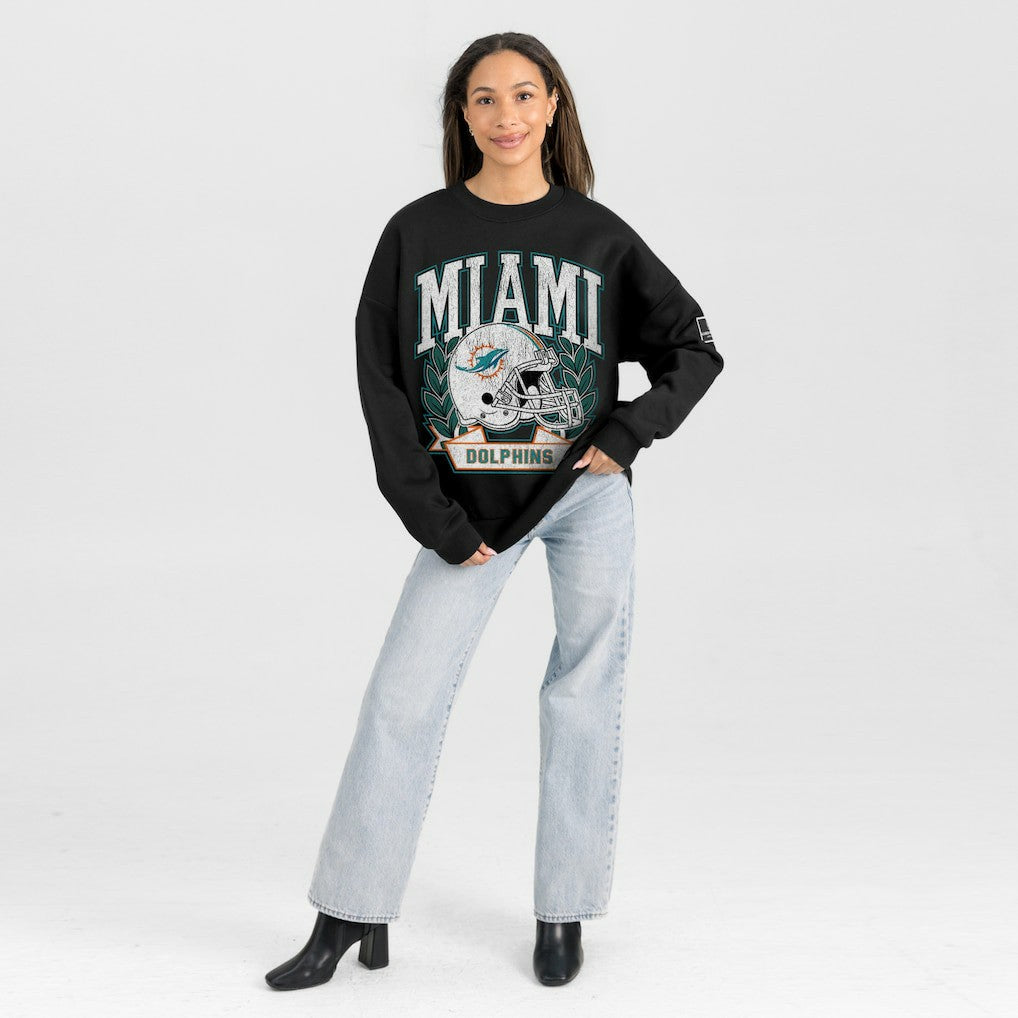 Miami Dolphins Gameday Couture Women's Oversized Victory Lane Black Label Premium Fleece Sweatshirt - Black Sweatshirts