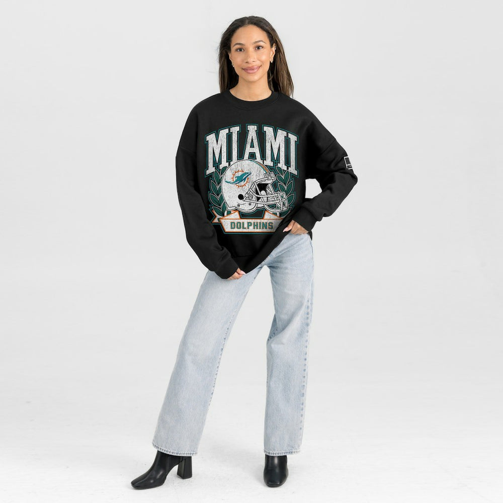 Miami Dolphins Gameday Couture Women's Oversized Victory Lane Black Label Premium Fleece Sweatshirt - Black Sweatshirts
