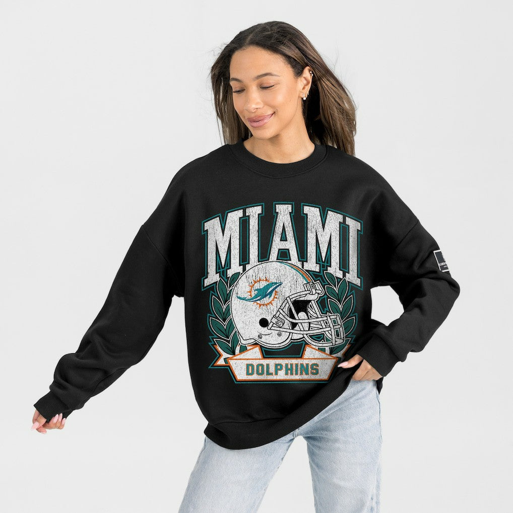 Miami Dolphins Gameday Couture Women's Oversized Victory Lane Black Label Premium Fleece Sweatshirt - Black Sweatshirts