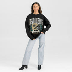 New Orleans Saints Gameday Couture Women's Oversized Victory Lane Black Label Premium Fleece Sweatshirt - Black Sweatshirts