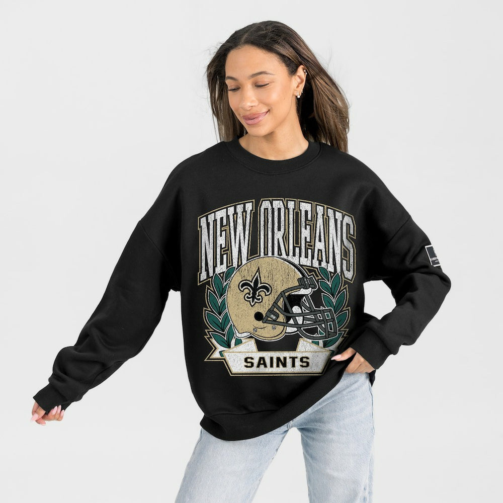 New Orleans Saints Gameday Couture Women's Oversized Victory Lane Black Label Premium Fleece Sweatshirt - Black Sweatshirts