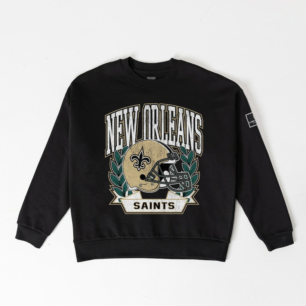 New Orleans Saints Gameday Couture Women's Oversized Victory Lane Black Label Premium Fleece Sweatshirt - Black Sweatshirts