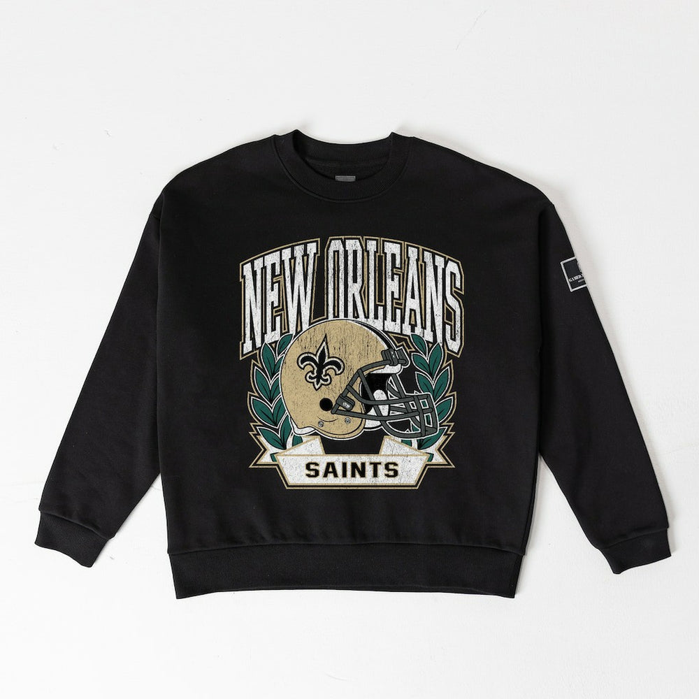 New Orleans Saints Gameday Couture Women's Oversized Victory Lane Black Label Premium Fleece Sweatshirt - Black Sweatshirts