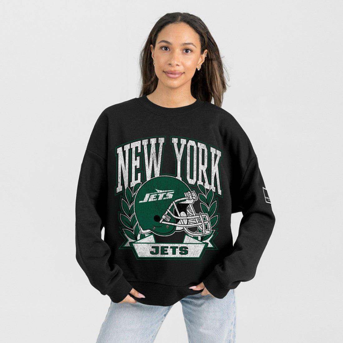 New York Jets Gameday Couture Women's Oversized Victory Lane Black Label Premium Fleece Sweatshirt - Black Sweatshirts