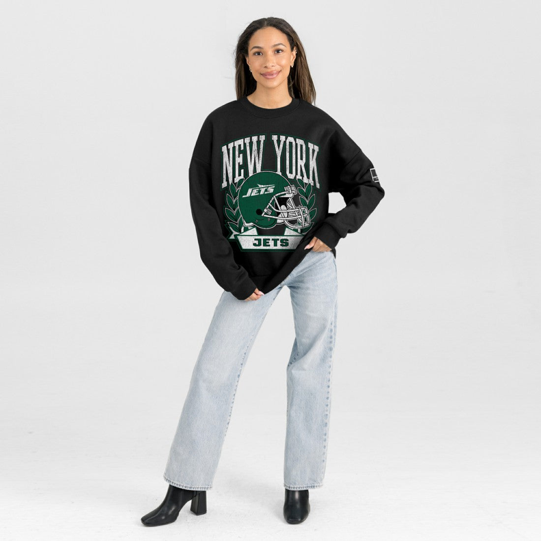 New York Jets Gameday Couture Women's Oversized Victory Lane Black Label Premium Fleece Sweatshirt - Black Sweatshirts