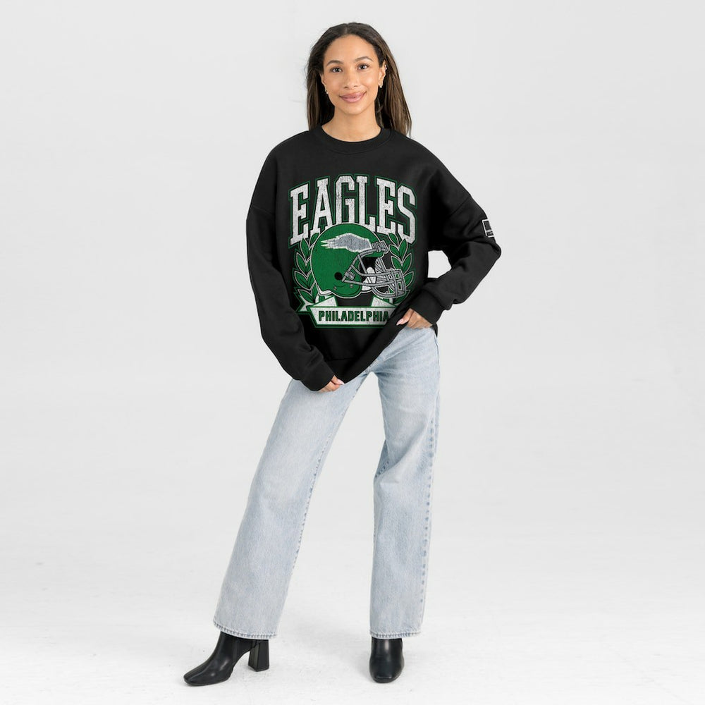 Philadelphia Eagles Gameday Couture Women's Oversized Victory Lane Black Label Premium Fleece Sweatshirt - Black Sweatshirts