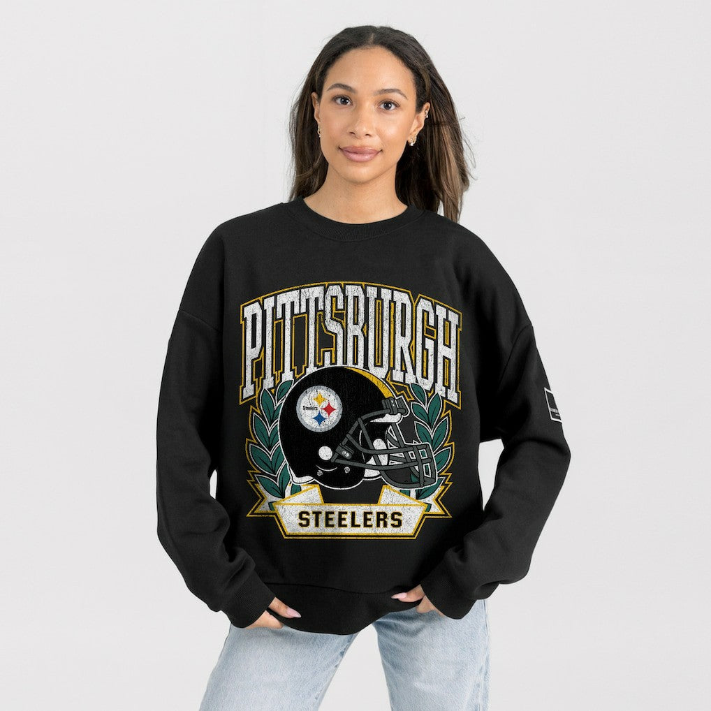 Pittsburgh Steelers Gameday Couture Women's Oversized Victory Lane Black Label Premium Fleece Sweatshirt - Black Sweatshirts