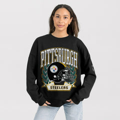 Pittsburgh Steelers Gameday Couture Women's Oversized Victory Lane Black Label Premium Fleece Sweatshirt - Black Sweatshirts