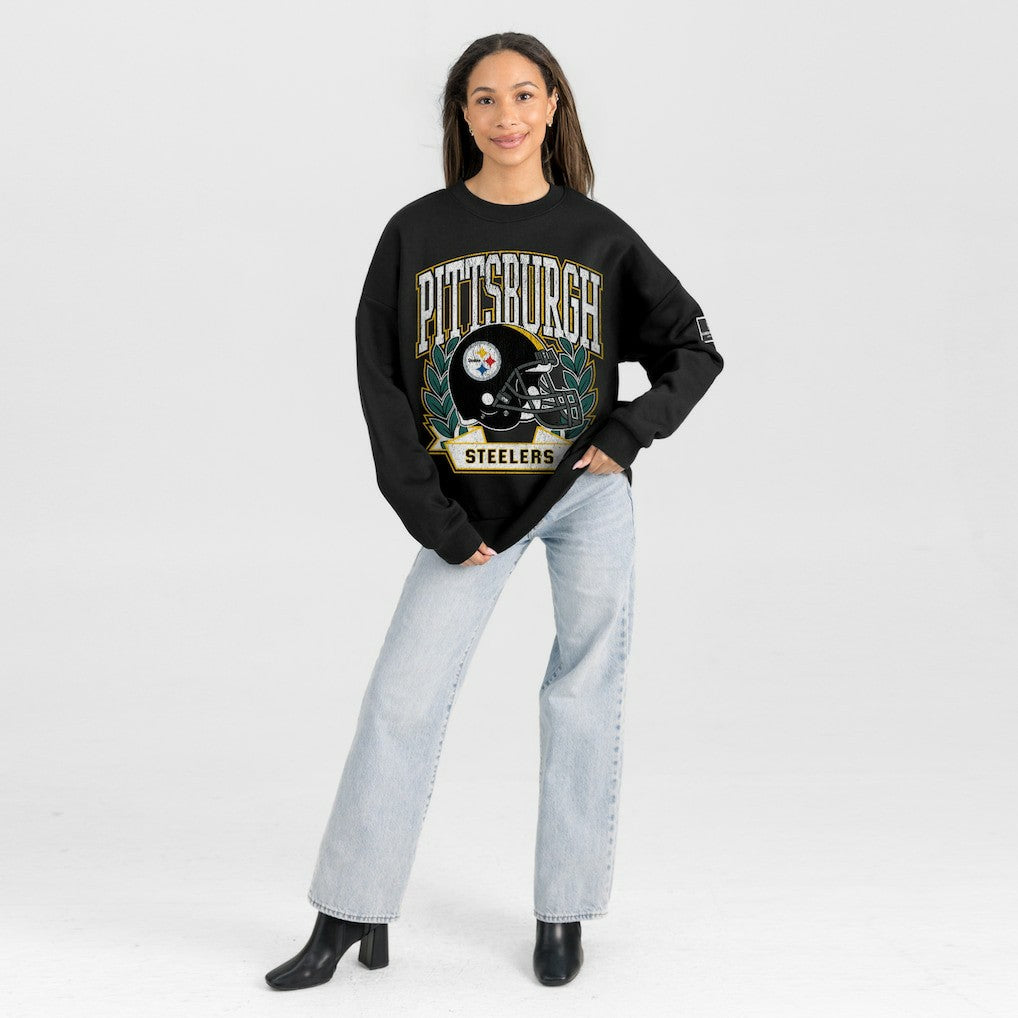 Pittsburgh Steelers Gameday Couture Women's Oversized Victory Lane Black Label Premium Fleece Sweatshirt - Black Sweatshirts