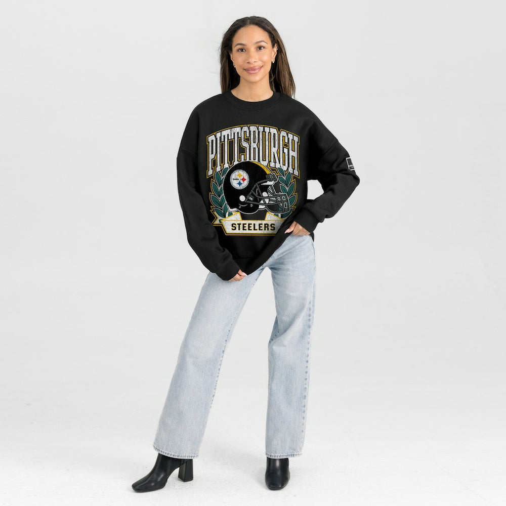 Pittsburgh Steelers Gameday Couture Women's Oversized Victory Lane Black Label Premium Fleece Sweatshirt - Black Sweatshirts