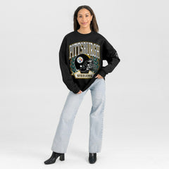 Pittsburgh Steelers Gameday Couture Women's Oversized Victory Lane Black Label Premium Fleece Sweatshirt - Black Sweatshirts