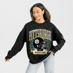Pittsburgh Steelers Gameday Couture Women's Oversized Victory Lane Black Label Premium Fleece Sweatshirt - Black Sweatshirts